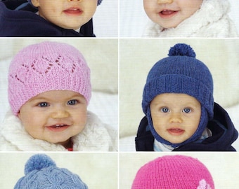 Baby Toddler Girls Boys Helmet Hat Beret Beanie Cap 6 x Designs PDF Knitting Pattern DK 8ply 0 - 6 years Downloadable