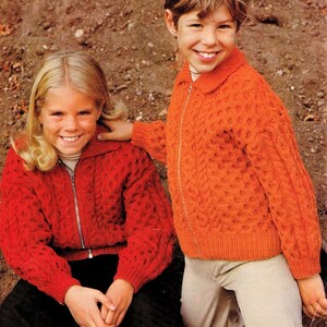 Boys Girls Zip Up Jacket Honeycomb Cable Cardigan PDF Knitting Pattern 24 - 30&quot; Aran ( 10 ply, worsted ) Vintage Download 1386