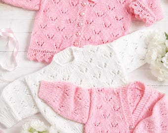 Lace Collar Baby Cardigan & Sweater Knitting Pattern PDF Girls Jumper Jacket DK 8ply Premature - 12m 12 - 20" Download