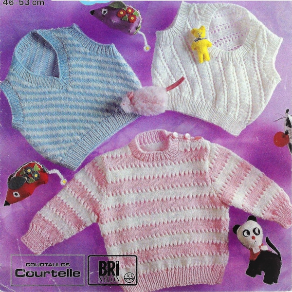 Baby Boys Girls Striped Sweater Jumper Crop Lacy Tank Top PDF Knitting Pattern 4 ply 18 - 21"  3 - 18mths Vinatge Download 1180