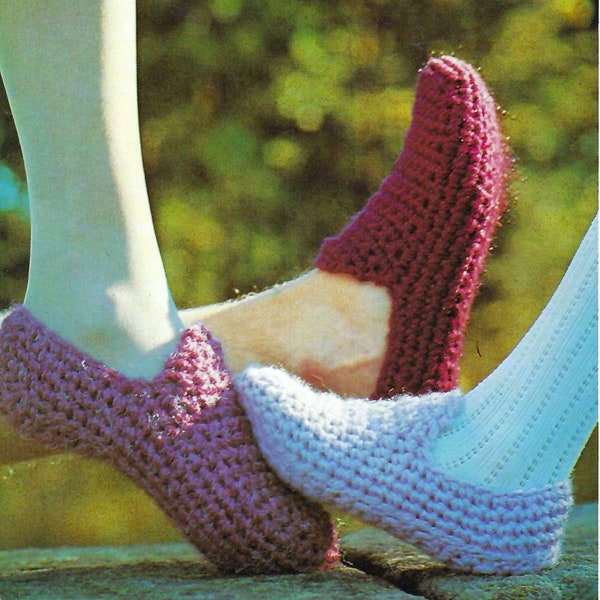 PDF Crochet Pattern Family Slippers Child to Adult Easy DK ( 8 ply ) 4 sizes Vintage Download