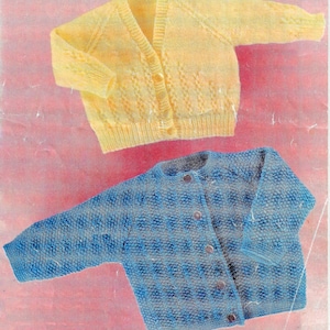 Baby Girls Boys Pretty Raglan Cardigan 2 x Designs V or Round Neck PDF Knitting Pattern DK ( 8 ply ) 18 - 22&quot; 3mths - 2 yrs Vinatge 253