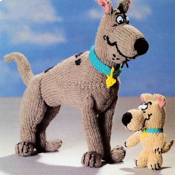 Baby Boys Girls Scooby & Scrappy Doo Toy Dog PDF Knitting Pattern DK ( 8 ply ) height 10" and 5" Vintage Character Download