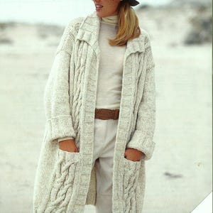 Womens Duster Coat Ladies Long Chunky Cable Cardigan Jacket PDF Knitting Pattern Bulky 12ply 32 - 54" Plus Size Vintage Downloadable