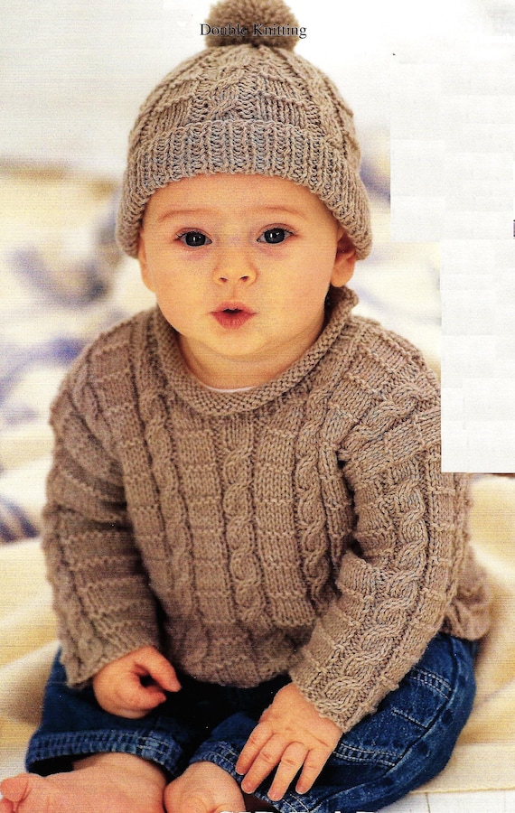 Baby Toddler Boys Roll or Crew Neck Sweater Simple Cable Jumper