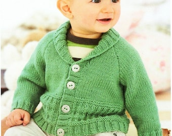 Shawl Collar Boys Cardigan PDF Knitting Pattern Easy Knit Baby Toddler V Neck Raglan Jacket DK 8ply 16 - 26" 0 - 6 years Download