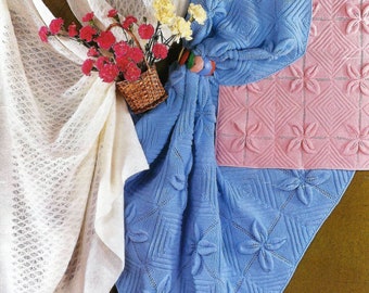 PDF Knitting Pattern Baby Flower Motif Cot or Pram Blanket Cover Lacy Square Shawl DK ( 8 ply ) 4 ply 3 ply Vinatge Download 3 designs