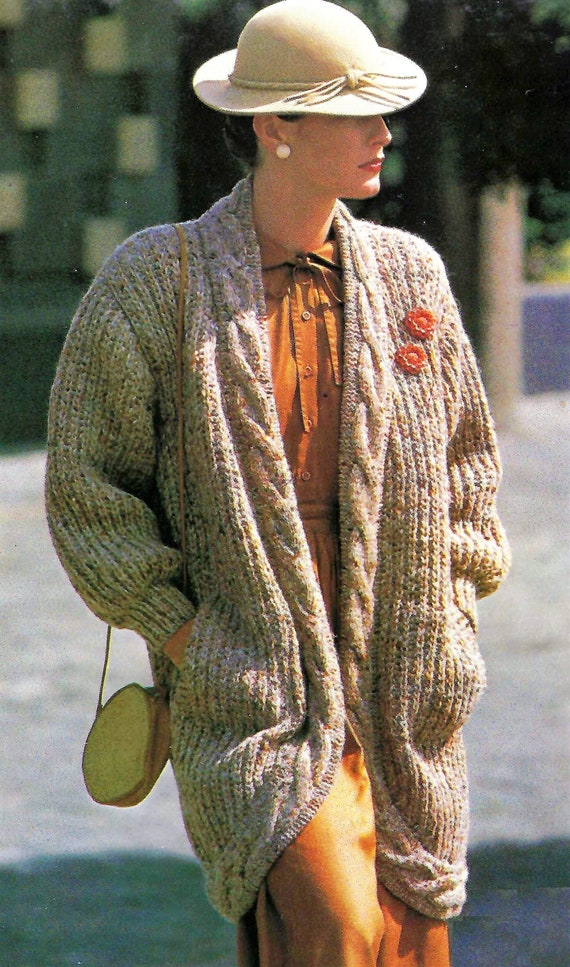 Ladies Cable Border Long 80's Style Coat Cardigan Jacket PDF Knitting  Pattern Chunky Bulky 34 38 Vintage Digital Download -  Canada