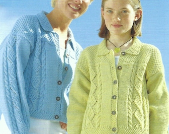 Ladies Girls Crop Length Cable Jacket Knitting Pattern PDF Womens Cardigan with Collar DK 8ply 24 - 42" Age 5 - Adult Vintage Download