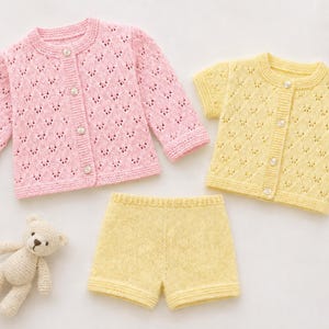 Summer Baby Cardigan & Shorts Knitting Pattern PDF Toddler Girls Short Sleeve Jacket DK 8ply 14 - 22" Premature - 2 years Download