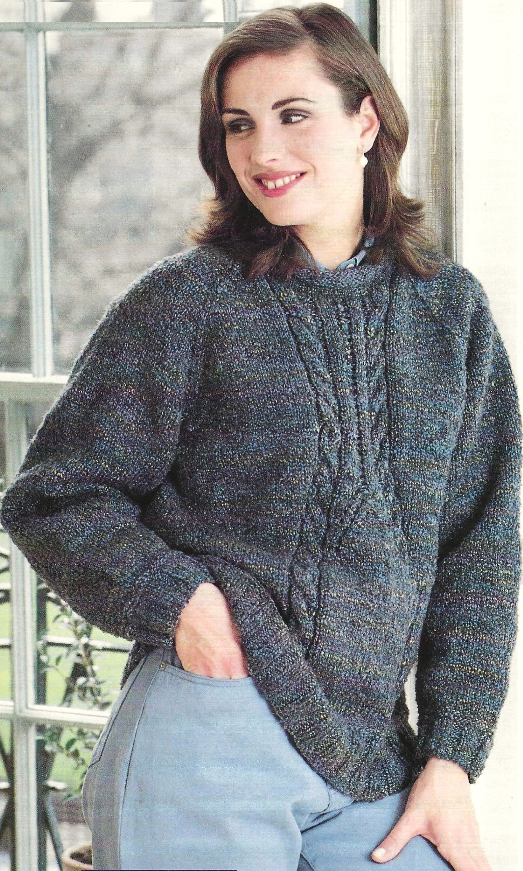 Ladies Cable Panel Casual Raglan Sweater Jumper PDF Knitting Pattern ...