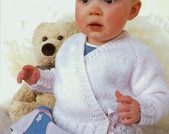Baby Toddler Boys Girls Wrap Cross Over Cardigan Cable Border Raglan Jacket PDF Knitting Pattern DK 8ply 16 - 22" Age 0 - 2 years Download
