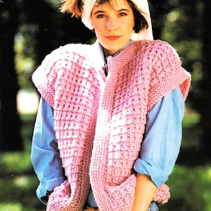 Easy Knit Ladies Chunky Waistcoat Womens Sleevless Vest Jacket Gilet PDF Knitting Pattern Bulky 12ply 32 - 40&quot; Vintage Downloadable