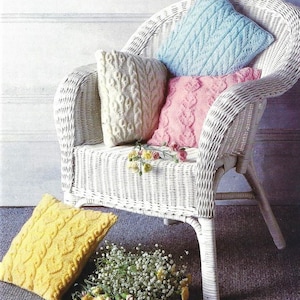 Set 4 x Designs Cable Cushion Covers 36cm x 36cm Home Decor Flower Heart PDF Knitting Pattern Aran ( 10 ply, worsted ) Vintage Download