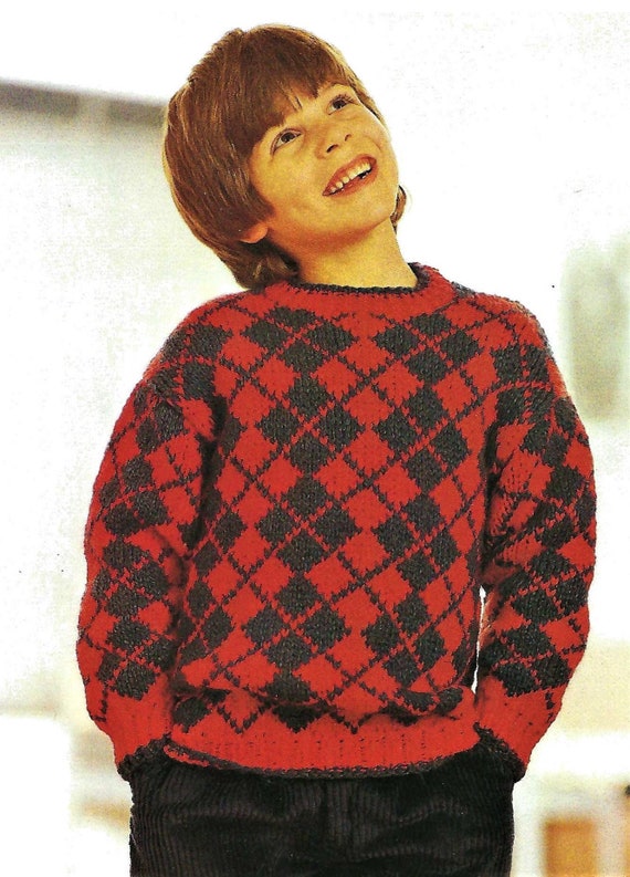 Boys Girls Childs Argyle Sweater Jumper Fair Isle PDF Knitting
