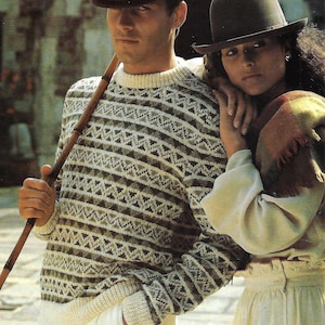 Mens Fair Isle Sweater PDF Knitting Pattern Gents All Over Zig Zag Print Pullover Jumper DK 8ply 36 - 44" Vintage Download