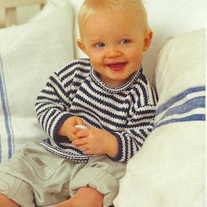 Baby Toddler Boys Girls Easy Knit Plain or Stiriped Roll Neck Sweater Jumper & Blanket PDF Knitting Pattern DK 8ply 18 - 30&quot; Age 3m - 10 yrs