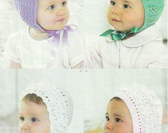 Baby Girls Lacy Bonnet PDF Knitting Pattern 4 x Designs Knitting Lace Frill Edge 4ply Age 0 - 2 years Downloadable