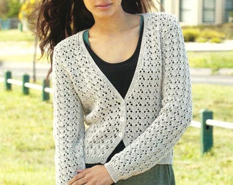Ladies Girls Long or Short Sleeve Lacy Cardigan Womens Summer Bolero Jacket Crop PDF Knitting Pattern Cotton DK 26 - 46"  6 - Adult Vintage