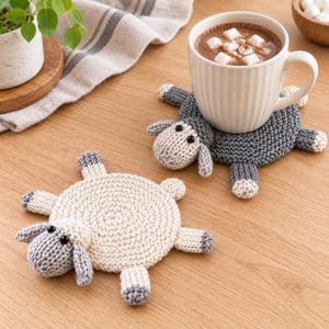 Sheep Coaster Knitting Pattern PDF Easy Knit Animal Mug Mat DK
