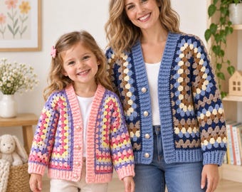 Granny Square Hexagon Cardigan Crochet Pattern PDF Age 0 - Adult Hexi Jacket