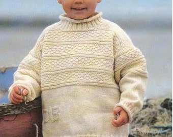 Boys Guernsey Tunic Sweater Easy Knit Childs Jumper Pullover PDF Knitting Pattern DK 8ply 24 - 26" Age 3 - 6 years Downbloadable