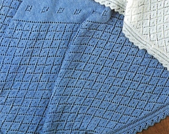 Lace Edge Baby Shawl Diamond Design Cot Pram Blanket PDF Knitting Pattern DK ( 8 ply ) or 4ply 47 x 46" Vintage Download