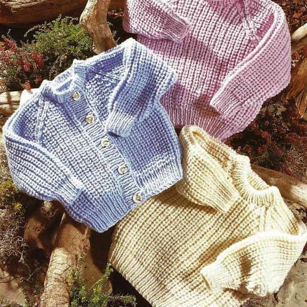 Boys Girls Raglan Rib Jacket Cardigan Sweater Jumper Pullover PDF Knitting Pattern Chunky ( Bulky, 12 ply ) 22 - 34" Childs 1 - 14 yrs