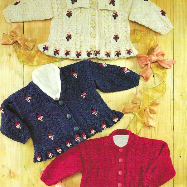 Baby Girls Peplum Frill Bottom Cardigan or Jacket Collar PDF Knititng Pattern DK ( 8 ply ) 16 - 26" 0 - 6 years Vintage Downlaod