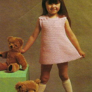 60s Vintage Childs Crochet Dress Pattern Button Shoulder Sleeveless Tunic PDF 4ply 20 - 24" 6mths - 4 years Downloadable