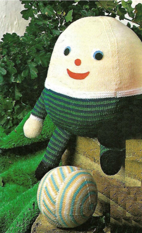 Humpty Dumpty Soft Toy & Striped Ball PDF Knitting Pattern DK ( 8 ply ) 30cm x 81cm Baby Nursery Rhyme Boys Girls Vintage Download