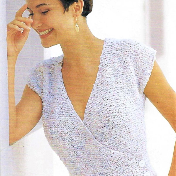 Ladies Easy Knit Cross Over Top Garter Stitch Summer Sweater V Neck PDF Knitting Pattern Aran ( 10ply, Worsted ) 30 - 40" Vintage
