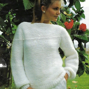 Easy Knit Beginners Chunky Sweater Ladies Womens Garter Stitch Jumper PDF Knitting Pattern Bulky 12ply 28 - 44&quot; Vintage Downloadable