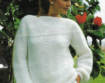 Easy Knit Beginners Chunky Sweater Ladies Womens Garter Stitch Jumper PDF Knitting Pattern Bulky 12ply 28 - 44" Vintage Downloadable