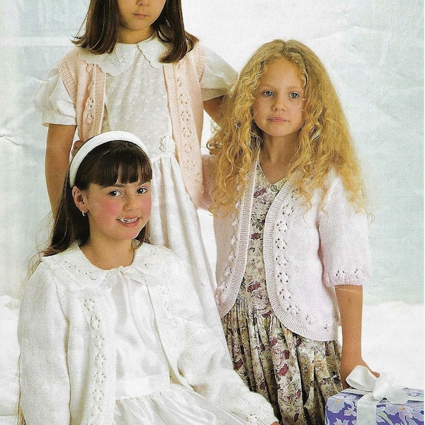 Girls Cardigan Bolero & Waistcoat Sping Summer Jacket PDF Knitting Pattern DK ( 8 ply ) 20 - 30"  6mths - 11 yrs Vintage Download
