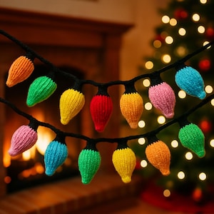 Knitting Pattern PDF Festive Lights Christmas Tree Garland Easy Knit Holiday Decoration Bulb Height 7.5cm DK 8ply Downloadable