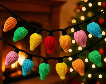 Knitting Pattern PDF Festive Lights Christmas Tree Garland Easy Knit Holiday Decoration Bulb Height 7.5cm DK 8ply Downloadable