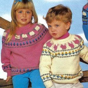 Boys Girls Ladies Adult Animal Fair Isle Yolk Sweater Jumper Sheep Pig Duck PDF Knitting Pattern DK ( 8 ply ) Vintage Digital Download