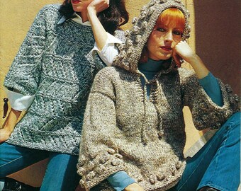 Womens Easy Knit Super Chunky Sweater & Hoody Ladies Hooded Jumper 2 x Designs PDF Knitting Pattern Super Bulky 32 - 40" Vintage Download