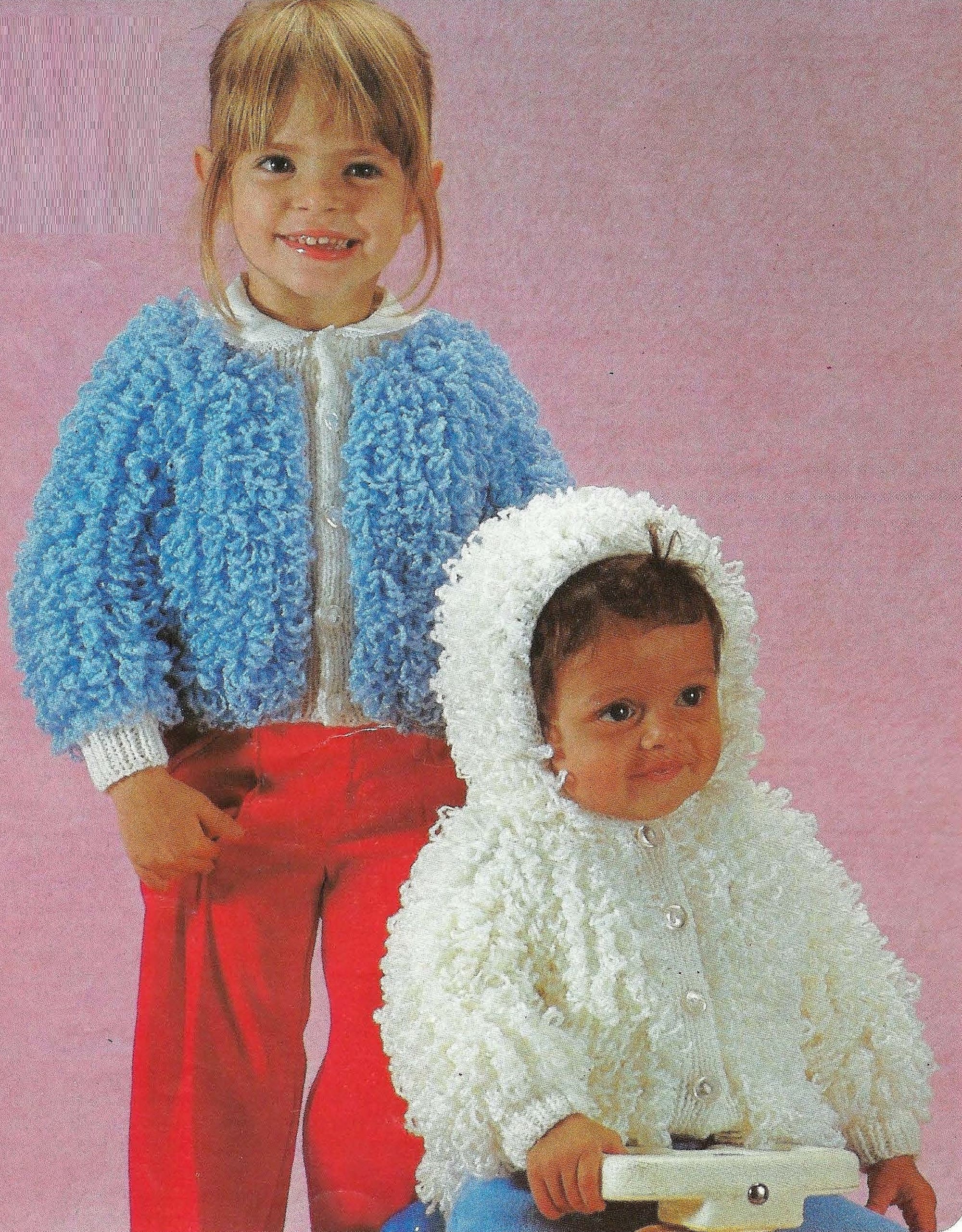 Baby Girls Boys Hooded Loopy Jacket Loop Stitch Cardigan PDF Knitting ...