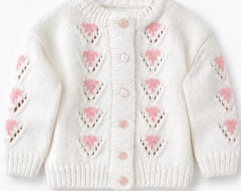 Baby Girls Flower & Eyelet Motif Cardigan Knitting Pattern PDF Toddler Jacket DK  8 ply 16 - 24"  Age 0 - 4 years  Download
