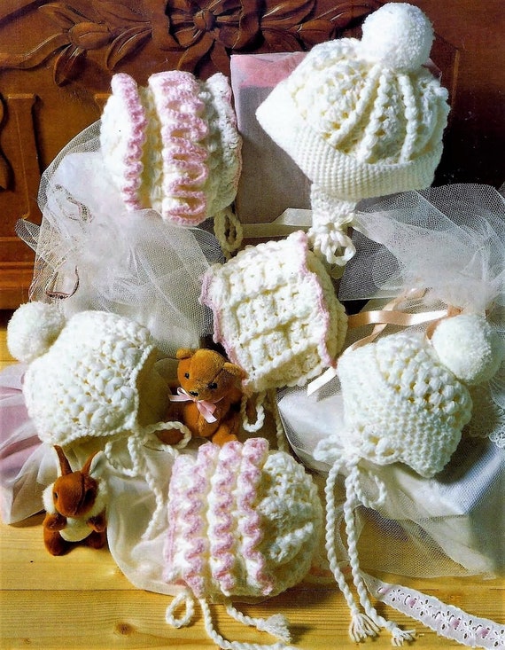 PDF Crochet Pattern Baby Girls Boys Hat Helmet Frilly Bonnet DK