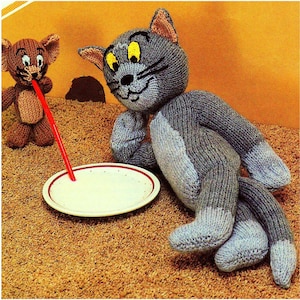Tom & Jerry Cat Mouse Plush Toy PDF Knitting Pattern DK ( 8 ply )  40cm 15cm Boys Girls TV Character Vintage Download