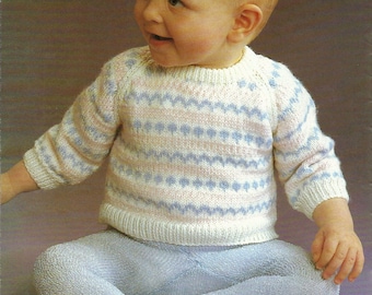 Baby Girls Boys Fair Isle Sweater with Raglan Sleeves Jumper Pullover PDF Knitting Pattern 4ply ( Fingering ) 16 - 22" 0 - 2 years Vintage
