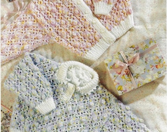 Baby Girls Lace & Bobble Sweater Jumper Cardigan Round Neck Jacket PDF Knitting Pattern DK ( 8 ply ) 18 - 24" 6mths - 4 years Vintage 4770
