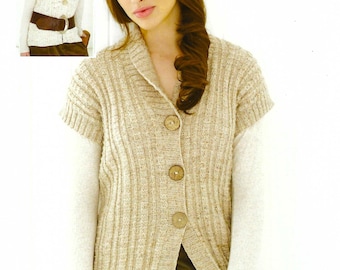 Ladies Long Waistcoat Womens Sleeveless cardigan Jacket Shawl Collar PDF Knitting Pattern DK 8ply 32 - 54" Plus Sizes Downloadable