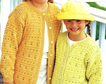 Pretty Tulip Lace Girls Cardigan Knitting Pattern PDF Child's Long Sleeve Summer Jacket DK 8ply 22 - 32" Toddler Age 1 - 12 Vintage Download