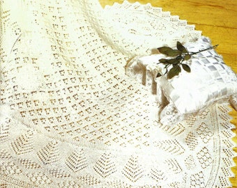 Baby Boys Girls Delicate Shetland Lace Shawl Diamond & Tree Design Square PDF Knitting Pattern 3 ply or 2 ply 120 x 120cm Vintage Download