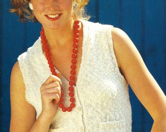 Ladies Fitted Waistcoat with Pockets V Neck Womens Crop Vest PDF Knitting Pattern DK 8ply 32 - 40" Vintage Downloadable
