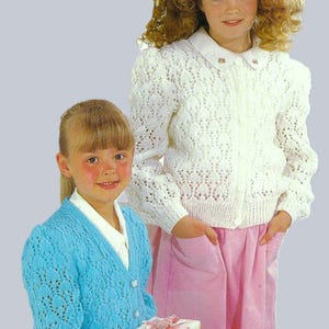 Girls Toddler Lacy Cardigan V or Round Neck Pugg Sleeve Summer Jacket PDF Knitting Pattern DK 8ply 22 - 32&quot; Age 1 - 12 Vintage Downloadable